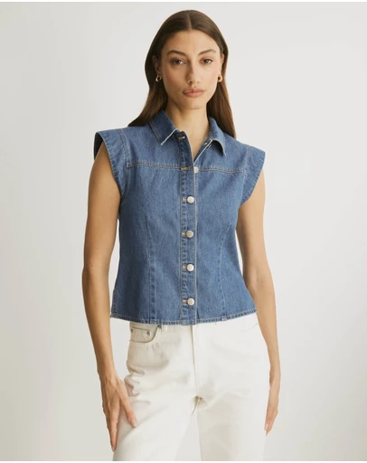 Atmos&Here - Megan Sleeveless Denim Shirt