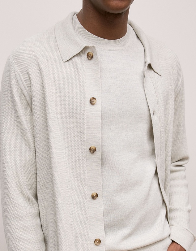 Trenery - Merino Texture Knit Long Sleeve Shirt in Stone