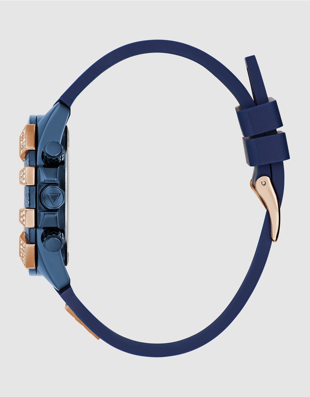 GUESS - ICONIC 40TH Denim 39mm Rose Gold-Tone Case Blue Silicone Strap