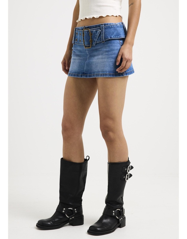 Neon Hart - Leia Belted Denim Mini Skirt
