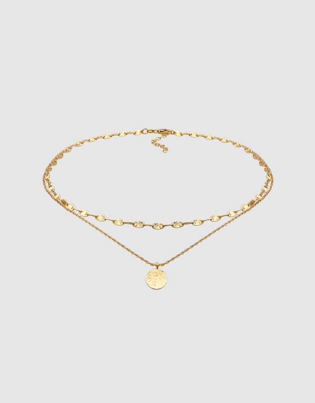 Elli Jewelry - Vintage Platelet Layer Necklace in Gold-Plated 925 Silver