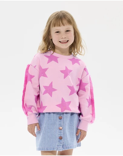 Rock Your Kid - Pink Star Funky Fringe Sweatshirt