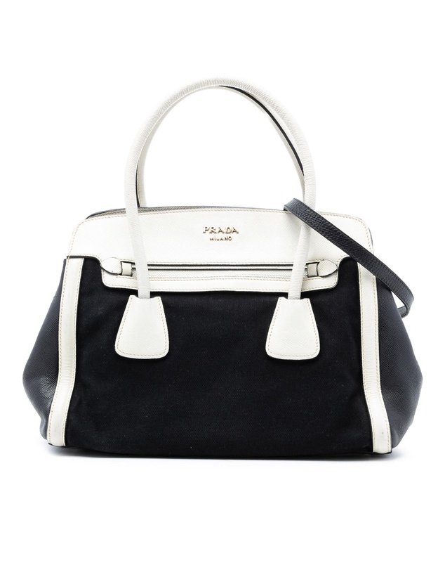 Pre-Loved by Azura Reborn - Pre-Loved Bicolor Saffiano Cuir Trimmed Canvas Satchel