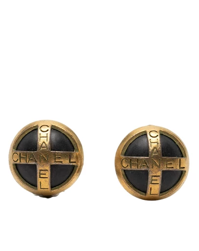 Pre-Loved by Azura Reborn - Pre-Loved Gold Plated and Acrylic Logo Round Button Clip On Earrings
