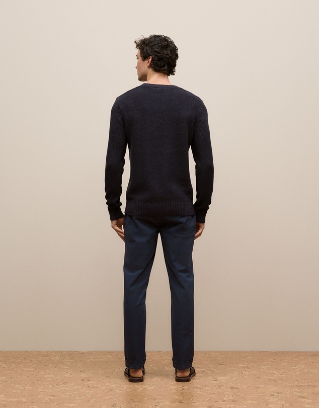 Trenery - Linen Cotton Texture Knit Crew in Navy