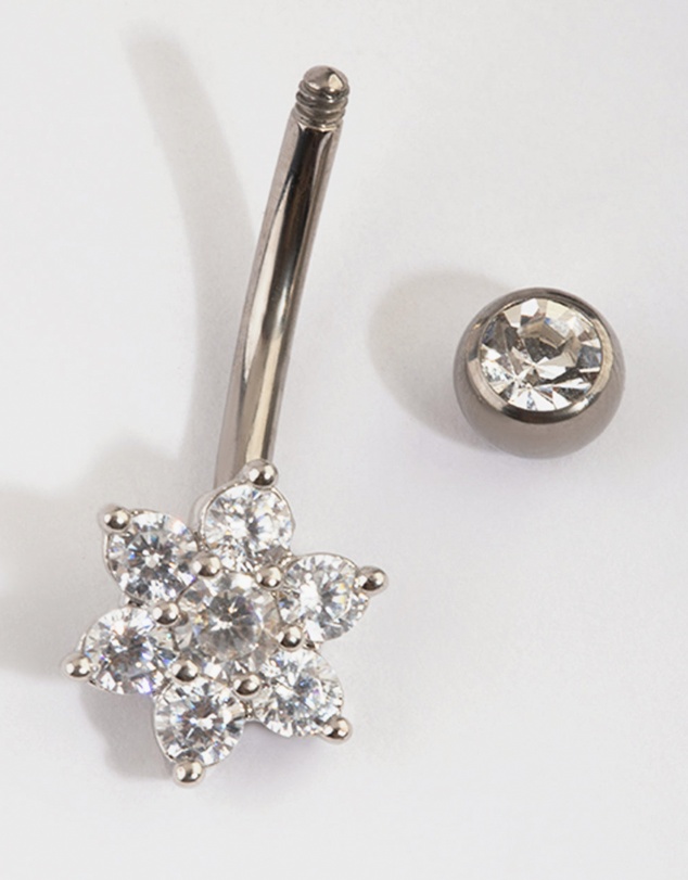 Lovisa - Titanium Diamante Flower Belly Bar