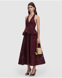 Self Portrait - Linen Peplum Midi Dress