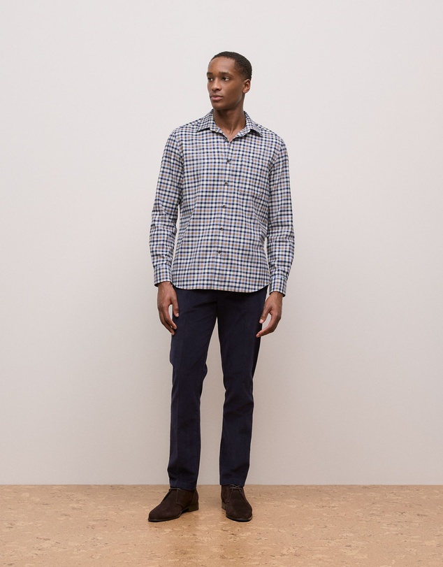 Trenery - Brushed Cotton Multi Check Shirt in Steel Blue