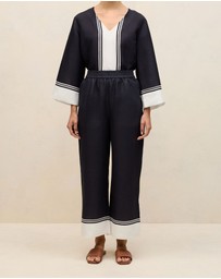 Trenery - Linen Blend Border Print Pant in Night Sky