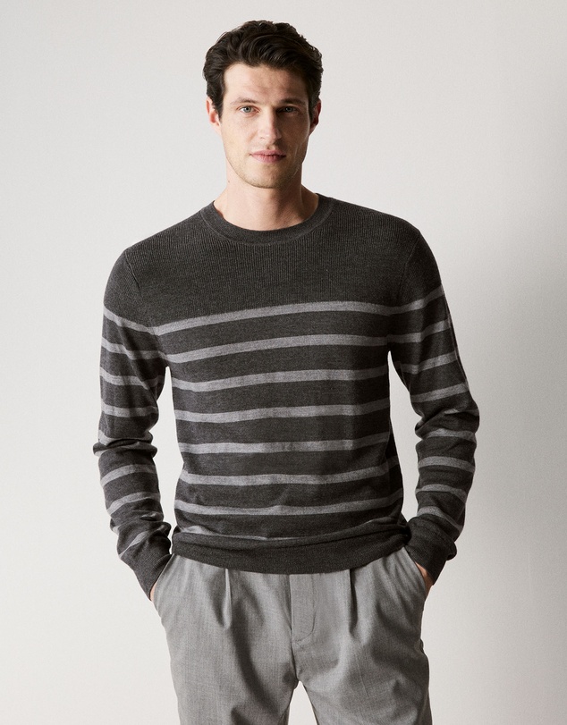 Trenery - Merino Stripe Knit in Charcoal