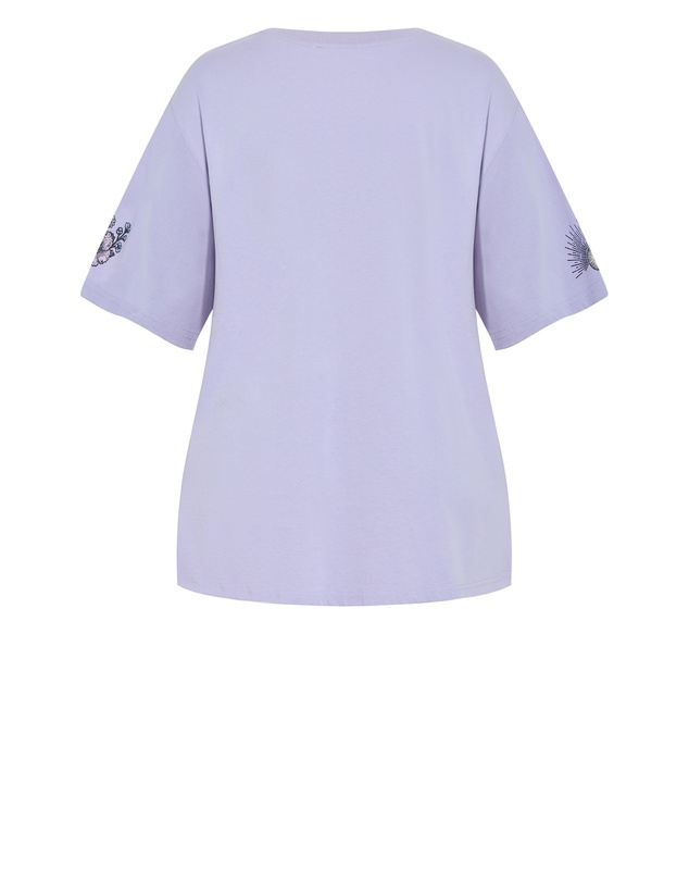 City Chic - Plus size Western Soul Oversized Tee - lilac