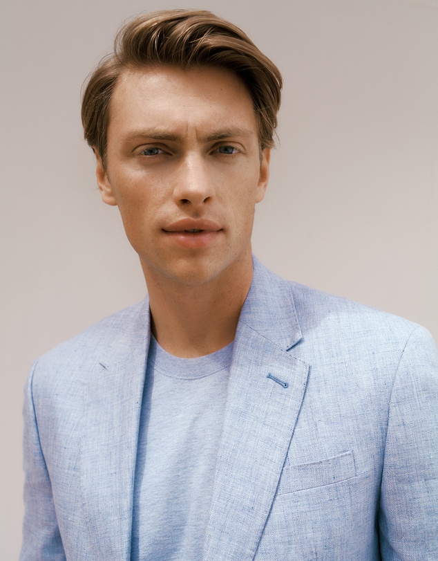Trenery - Regular Fit Yarn Dyed Linen Blazer in Dusty Blue