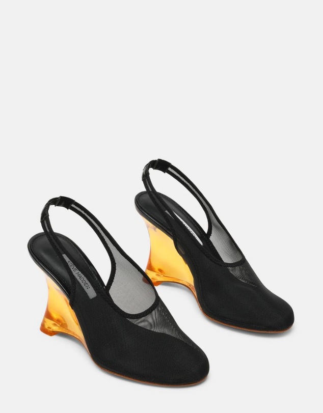 Steve Madden - Dyra Black/Gold Wedge Heels