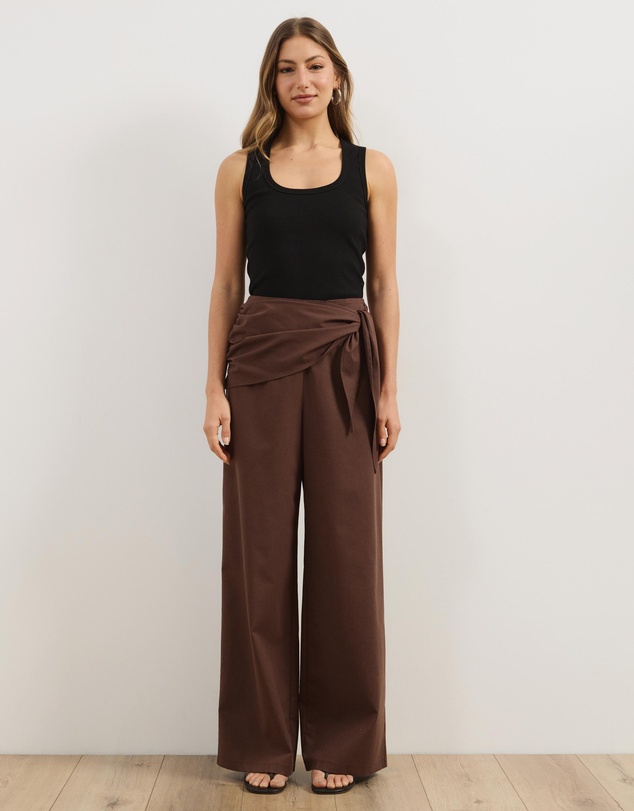 Atmos&Here - Sabrina Linen Blend Wrap Belt Pants