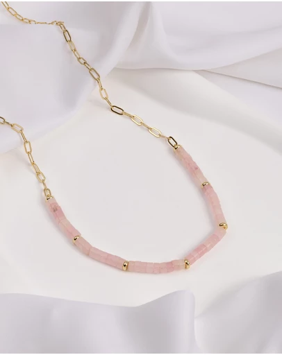 Wanderlust + Co - Rose Quartz Blush Gold Necklace