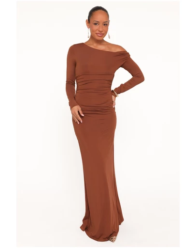 Petal & Pup - Jenna Off Shoulder Maxi Dress - Brown