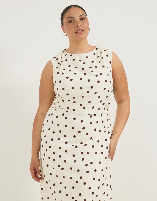Atmos&Here Curvy - Polka Dot Midi Dress With Lace Trim