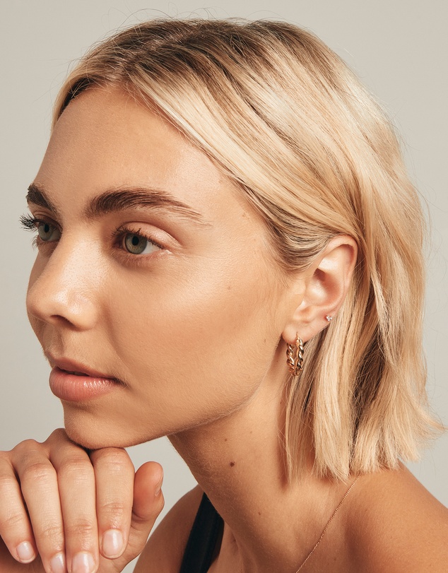 Michael Hill - Three Stone Diamond Stud Helix Earring in 10kt Yellow Gold