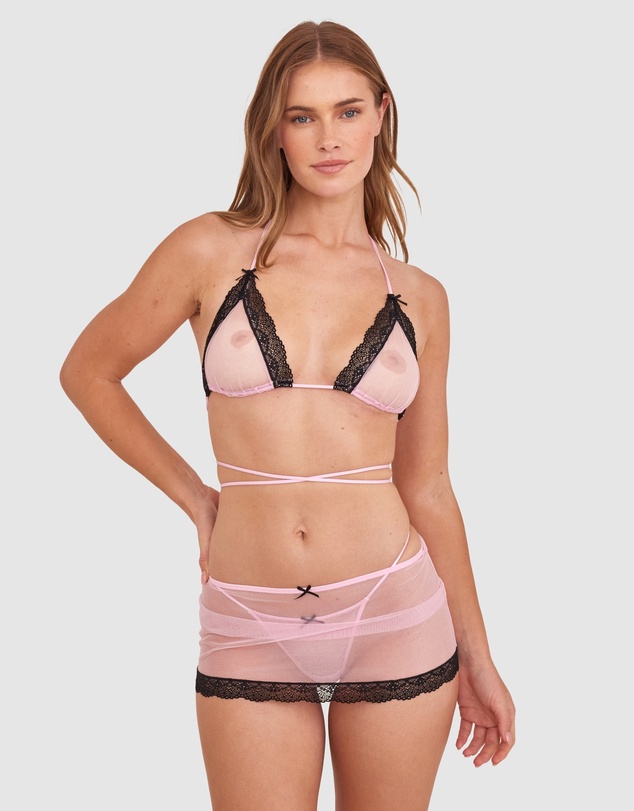 Bras N Things - Night Games Whateva 3 Piece Set - Light Pink/Black