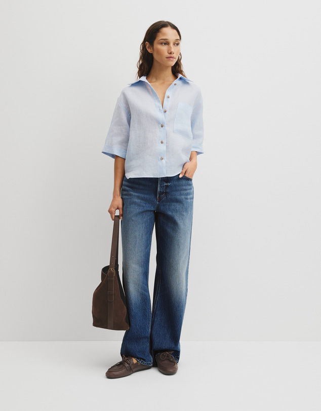 Country Road - Short Sleeve Crop Linen Shirt