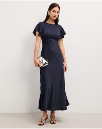 The Fated - Bella Fluted Sleeve Satin Midi Dress