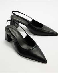 Atmos&Here - Raven Leather Slingback Heels