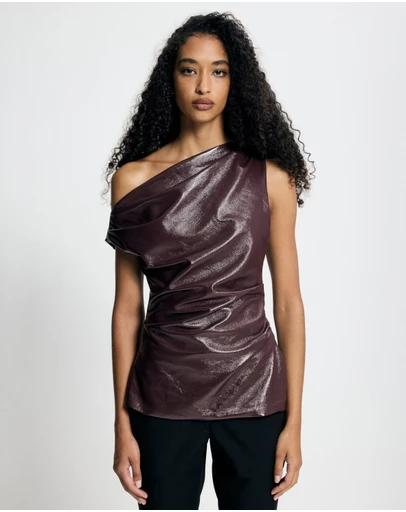Lover - Fleur Patent Leather Look Asymmetrical Top