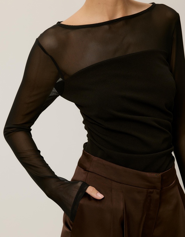 Tussah - Amelia Sheer Panel Gathered Long Sleeve Top