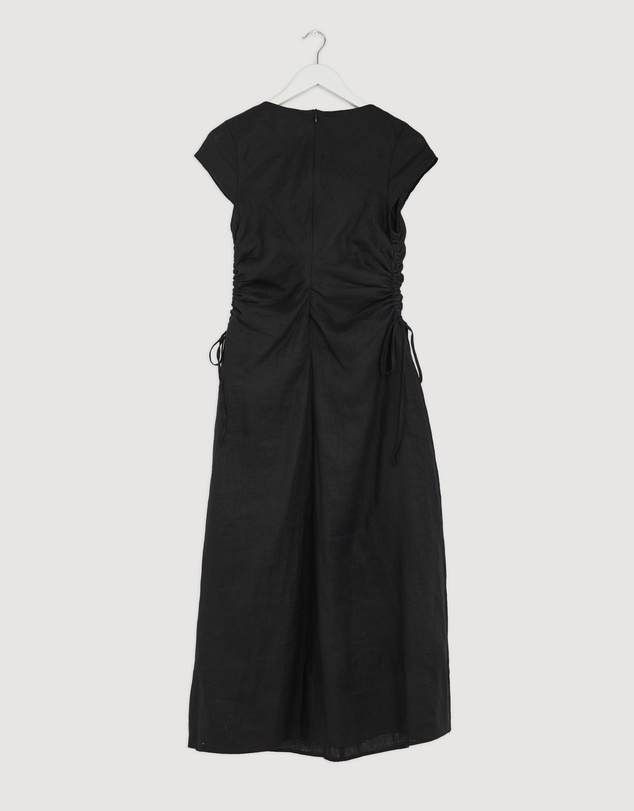 Revibe - Repaired AERE Lucia Ruched Linen Midi Dress - AU 10