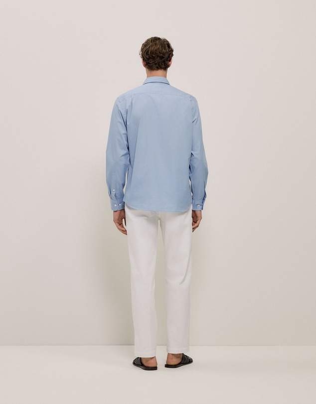 Trenery - Garment Dyed Cotton Twill Shirt in Faded Blue