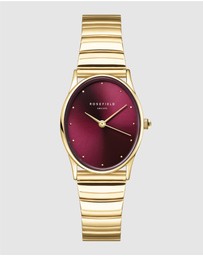 Rosefield - The Oval Burgundy Gold-Tone Half Moon Bracelet Watch
