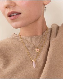 Nialaya Jewellery - Rose Quartz Crystal Necklace with Engraved Evil Eye Detail