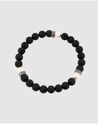 Kuzzoi - ICONIC EXCLUSIVE - Bracelet Male Lava Black Synthetic Pearl 925 Sterling Silver