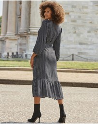 Sosandar - Black Spot Print Belted Midi Dress