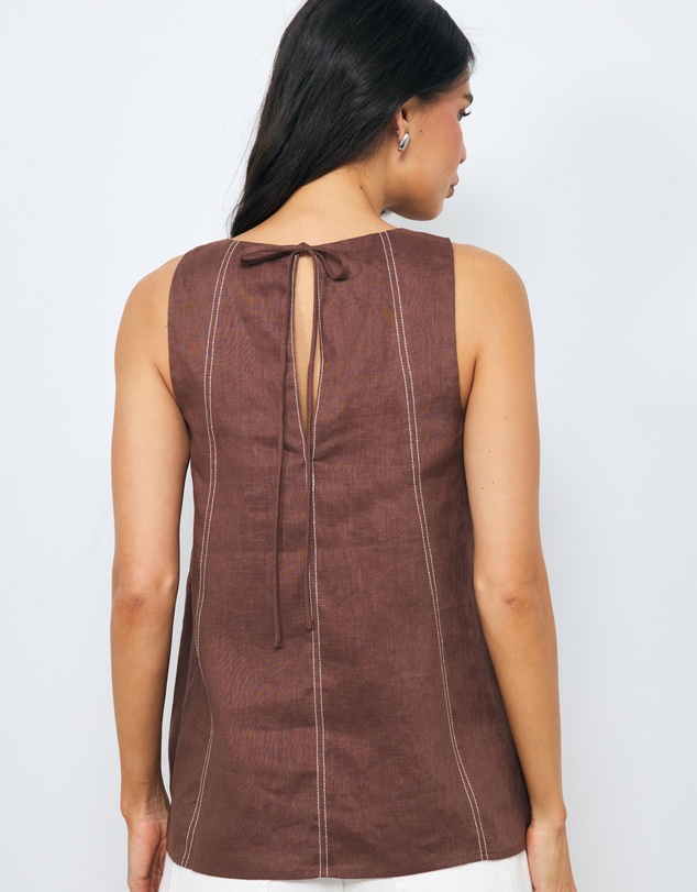 AERE - Maya Contrast Stitch Linen Top
