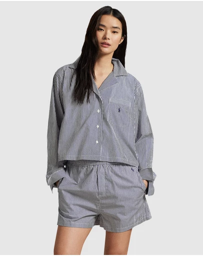 Polo Ralph Lauren - Shirting Stripes Crop Top & Boxer Short Cotton Pyjama Set