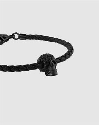 Philipp Plein - Plein Elite IP Black Crystal Skull Leather Bracelet
