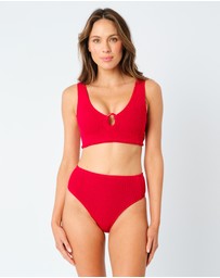 UNE PIECE - Crinkle Cut V-Neck Bralette Bikini Top with Ring