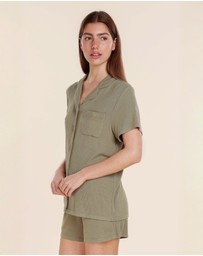 Gingerlilly - Lyon Ribbed Short Sleeve Button Up Top