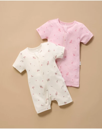 Purebaby - 2 Pack Short Zip Growsuit -Babies