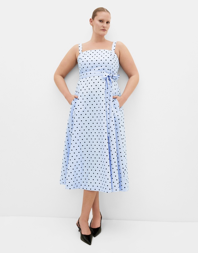 City Chic - Plus size Lily Spot Print Cotton Midi Dress - baby blue