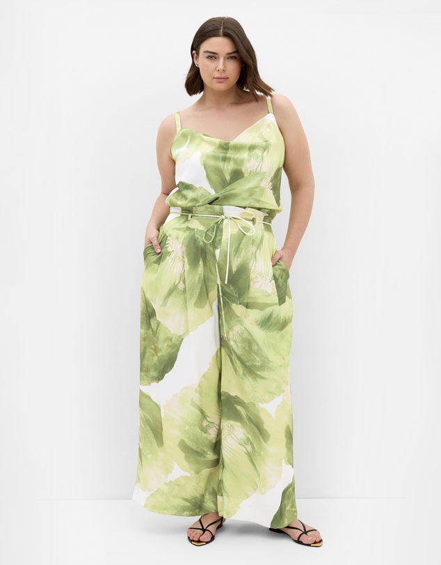 City Chic - Plus size Elisa Matcha Print Cowl Neck Cami - ivory
