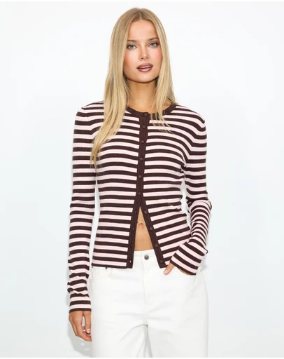 Dazie - Zadie Striped Knit Long Sleeve Cardigan