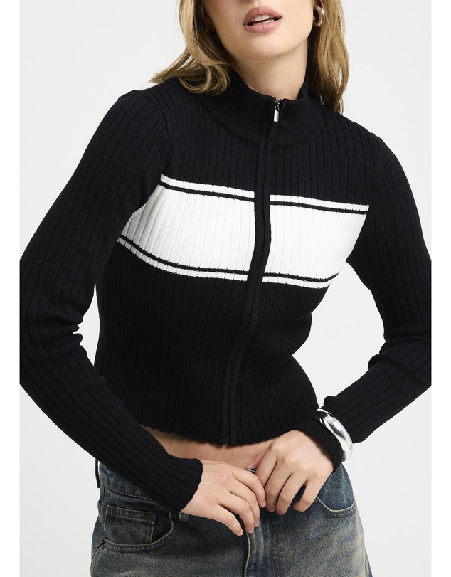 Insight - Uma Stripe Zip Through Knit Top