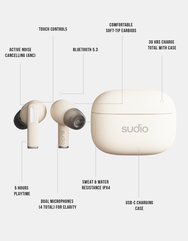Sudio - A1 Pro - True Wireless Bluetooth 5.3 Headphones/Earbuds, Active Noise Cancelling