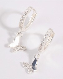 Lovisa - Sterling Silver Diamante Butterfly Huggie Earrings