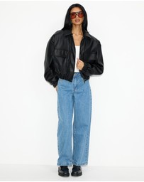 Dazie - Harley PU Bomber With Detachable Faux Fur Collar
