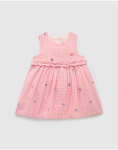 Purebaby - Gingham Embroidered Pinnie-Kids-Babies