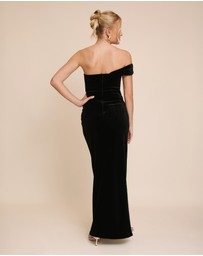 Six Stories - Velvet Gathered One Shoulder Maxi Dress