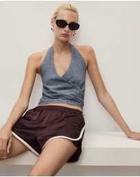 M.N.G - Striped Crossover Denim Top